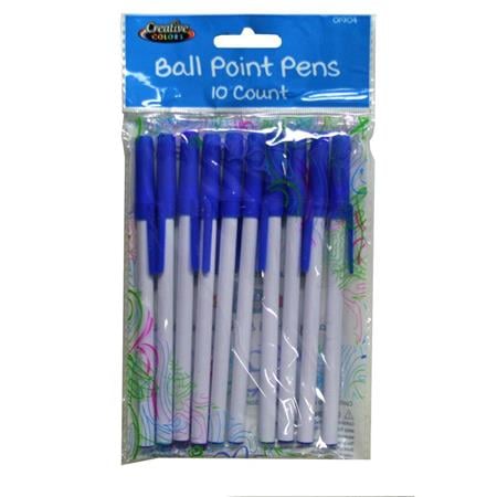 BULK Carton 10 Count Ball Point Stick Pens in Blue- Minimum Order 1 Case Of 48